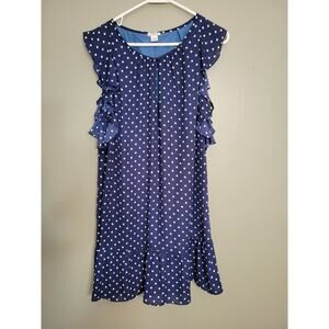 Women's J. Crew Blue/White Polka Dot Lined Flutter Dress-Medium